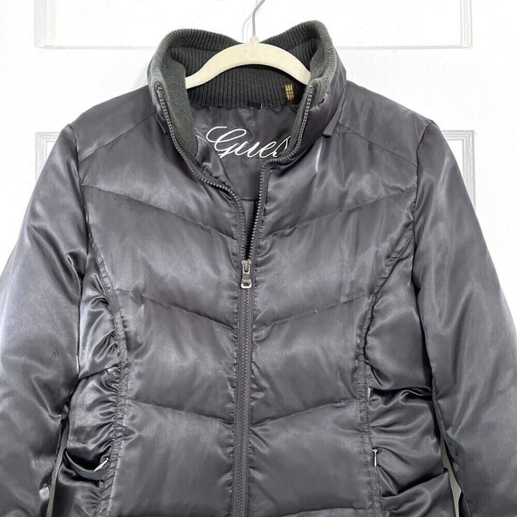 Guess Womens Down Puffer Jacket Medium M Grey Down Feather Filler Streetwear - Picture 5 of 15
